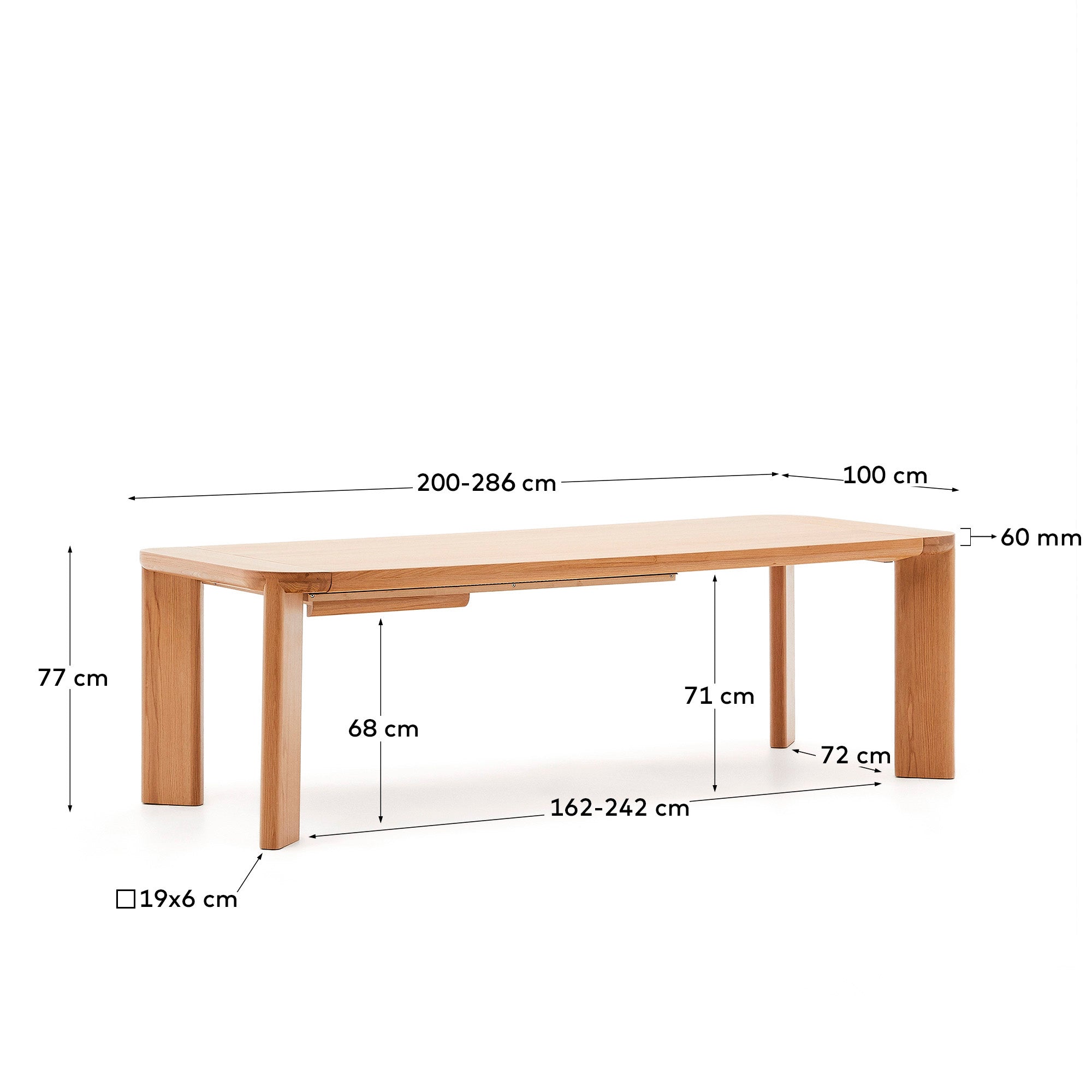 Jondal rasklopivi sto od masivnog drveta i hrastovog furnira, 200(286) cm x 100 cm FSC 100%
