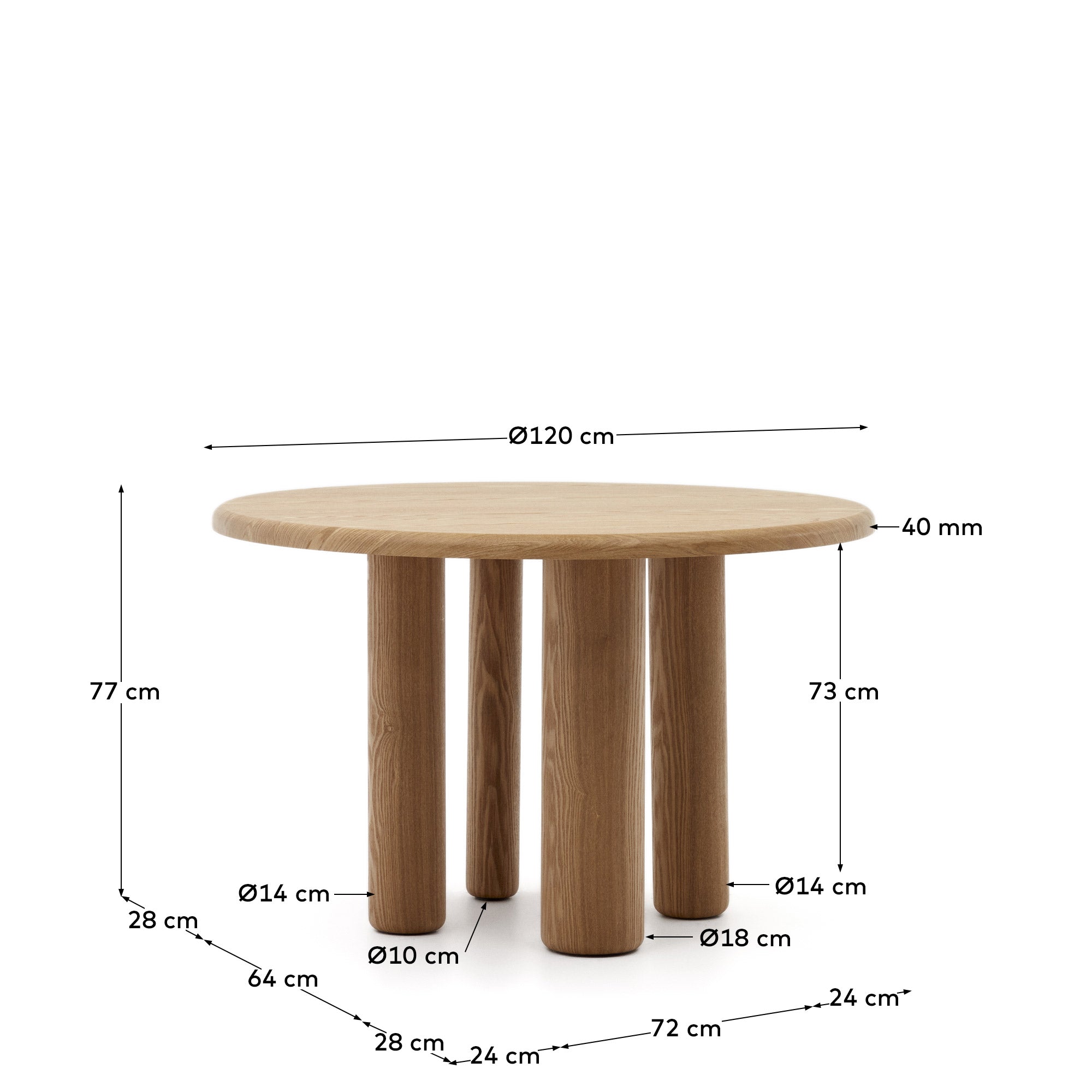 Mailen okrugli sto od furnira jasenovog drveta u prirodnoj završnoj obradi, Ø 120 cm