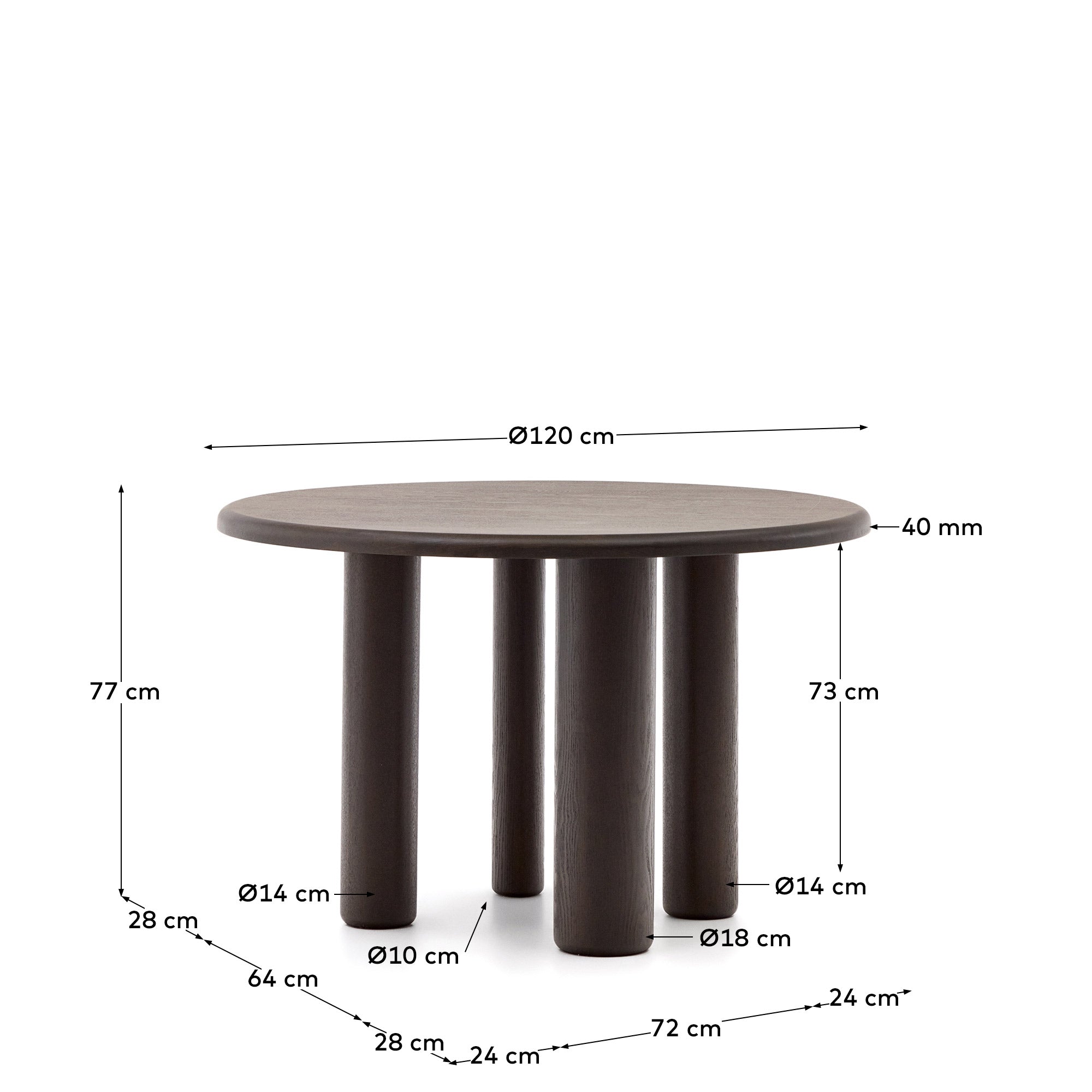 Mailen okrugli sto od furnira jasenovog drveta u tamnoj završnoj obradi, Ø 120 cm