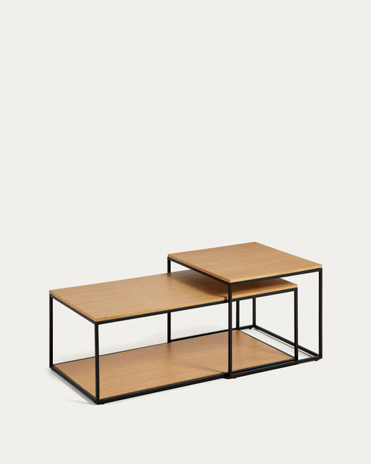 Yoana set od 2 stolića za kafu sa hrastovim furnirom i crno obojenom metalnom konstrukcijom