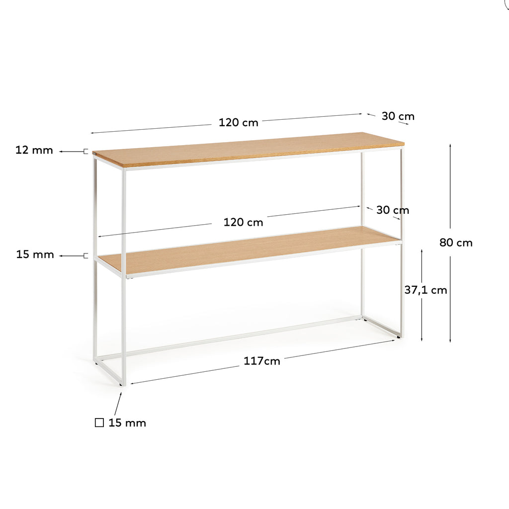 Yoana konzolni sto sa hrastovim furnirom i farbanom belom metalnom konstrukcijom, 120 x 80 cm