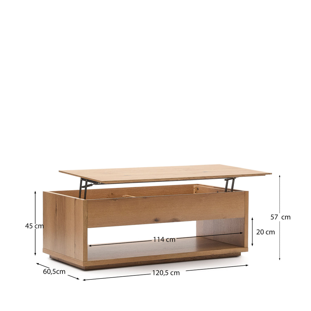 Alguema lift coffee table in oak veneer with natural finish 120 x 60 cm