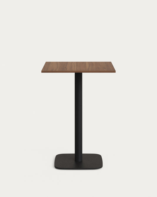 Dina visoki sto u melaminskoj finišu od oraha sa metalnom nogom u farbanoj crnoj boji, 60x60x96 cm