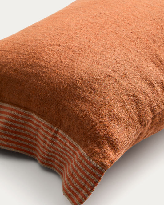 Disea linen cushion cover with stripe detail orange 40 x 60 cm