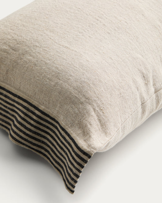 Disea linen beige cushion cover with black stripe detail 40 x 60 cm