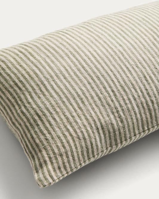 Oriade linen cushion cover with green stripes, 30 x 50 cm