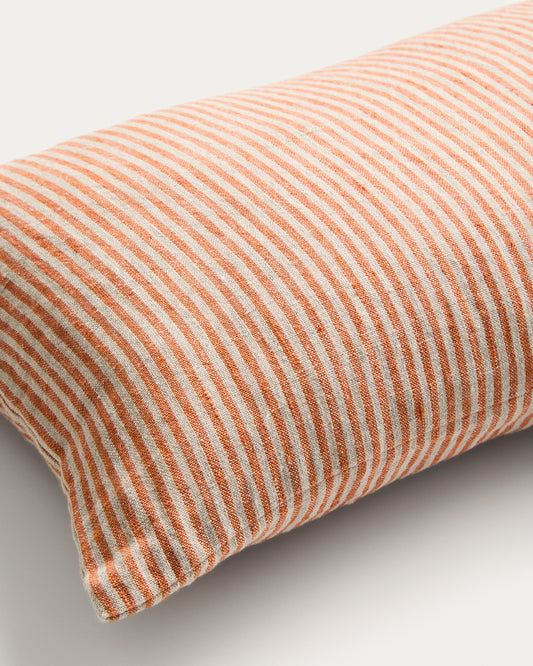 Oriade linen cushion cover with orange stripes, 30 x 50 cm