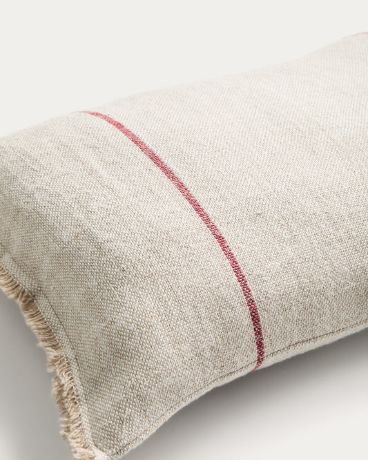 Lidore linen cushion cover, beige with contrasting red stripes, 30 x 50 cm