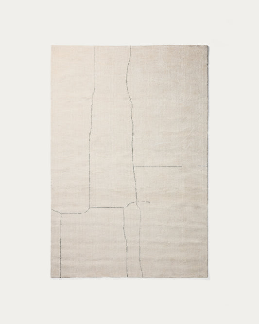 Lisdan ecru synthetic fibre rug with green graphic detail 160 x 230cm