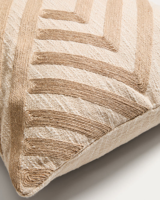 Silume cushion cover made of cotton material, color ecru, with jute beige embroidery, 45 x 45 cm