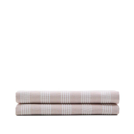 Macie red and beige striped 100% cotton bedspread for 150/160cm bed