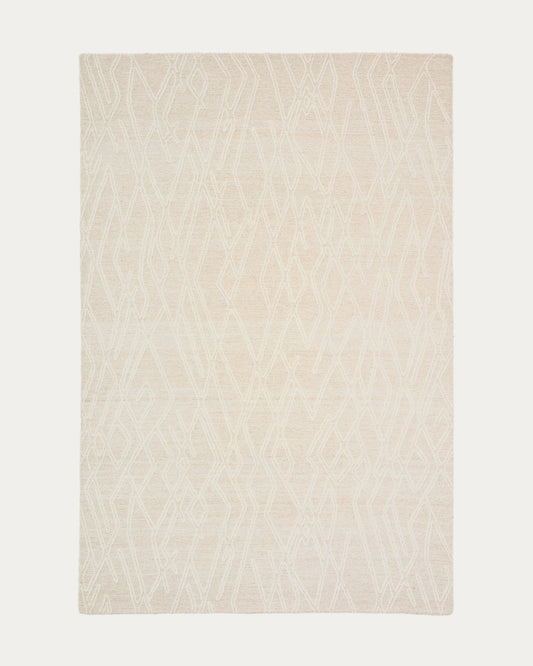 Selira beige wool carpet with embroidery 300 x 200 cm