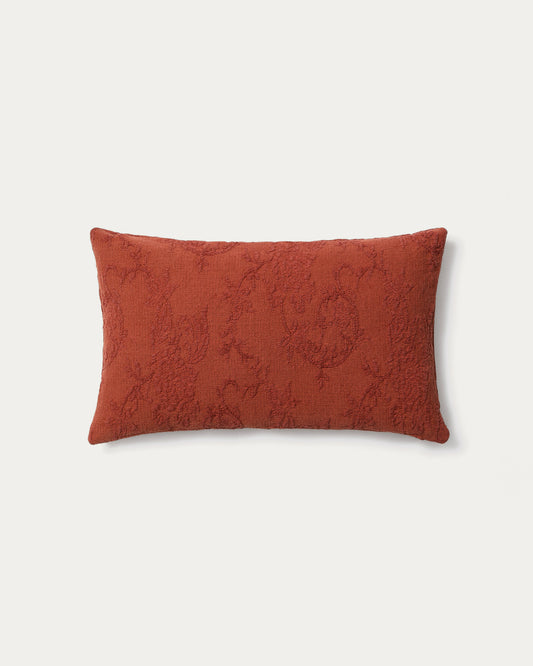 Vela pillow case in red linen jacquard with floral motif 30 x 50 cm