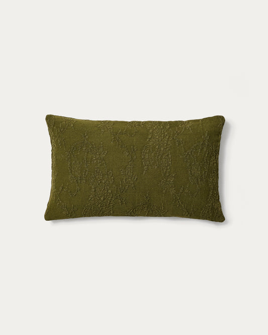 Vela pillow case in green linen jacquard with floral motif 30 x 50 cm