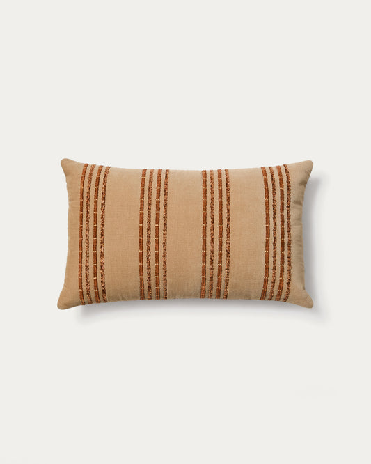 Amela plush pillow case with a beige tie stripe 50 x 30 cm