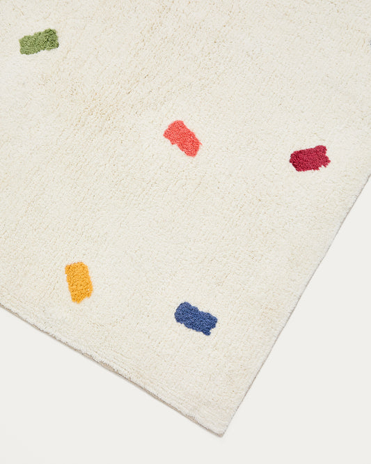 Epifania carpet 100% white cotton with multicolored tufts 90 x 150 cm