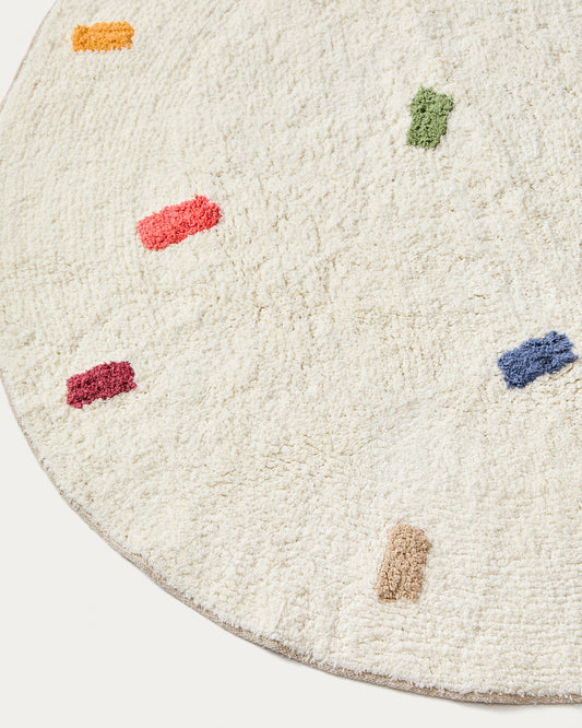 Epifania round carpet 100% cotton white with multicolored tufts Ø 100 cm