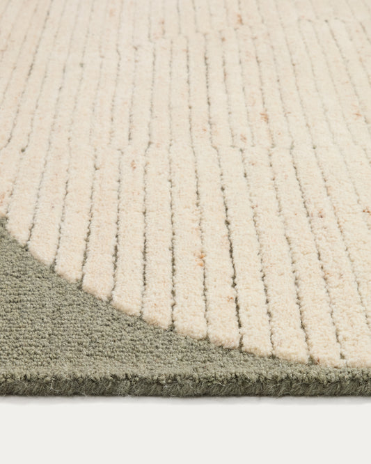 Bralen green and beige jacquard wool rug 200 x 300 cm
