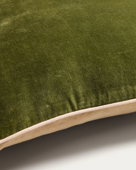Ovelin green and ecru velvet cushion cover 45 x 45 cm