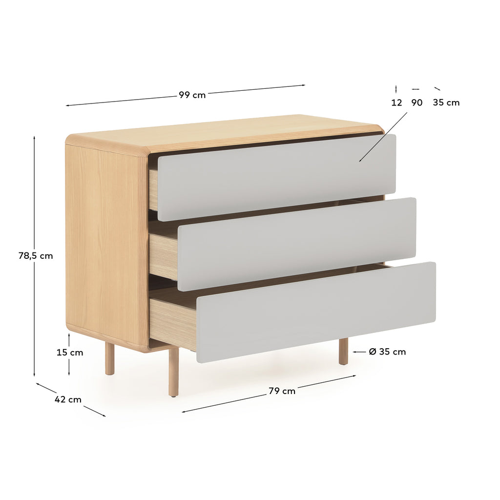 Anielle komoda od punog i jasenovog furnira sa tri fioke 99 x 78,5 cm