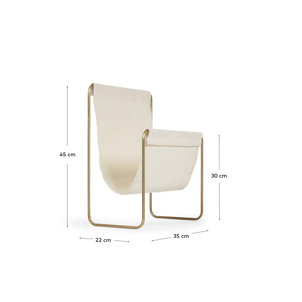 Siana beige magazine rack in gold metal