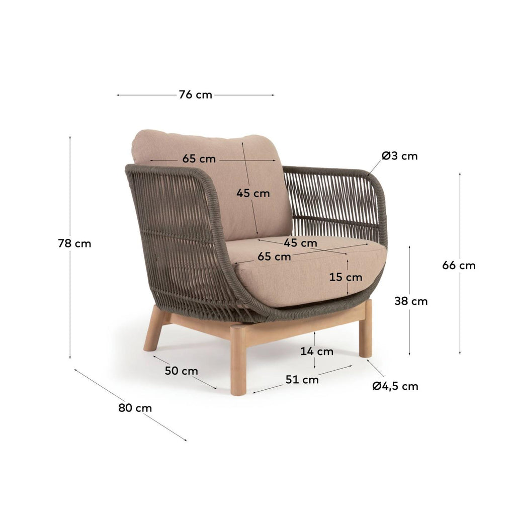 Catalina fotelja napravljena od zelenog užeta i FSC punog bagremovog drveta