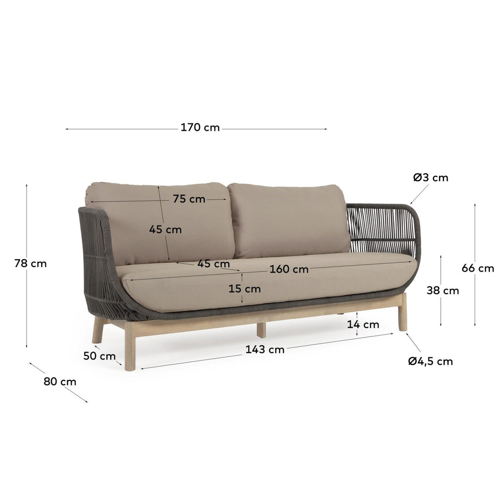 Catalina trosed od zelenog gajtana i punog bagremovog drveta, 170 cm FSC 100%