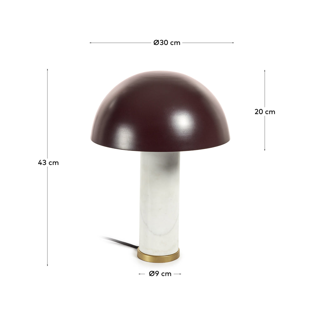 Stolna lampa Zorione od belog mermera i metala, sa obojenom braon završnom obradom