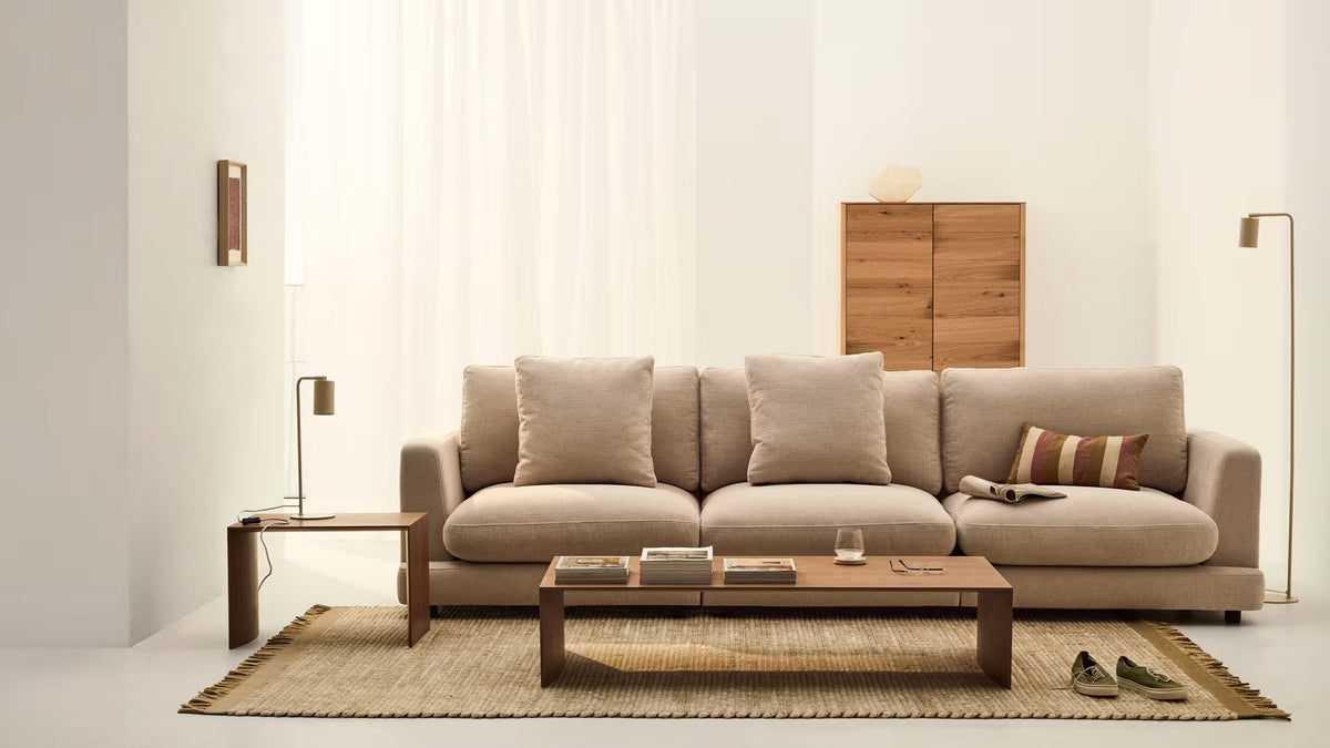 Sofa Gala 4 mesta od mikro bukle bež FSC Mix Credit 300 cm